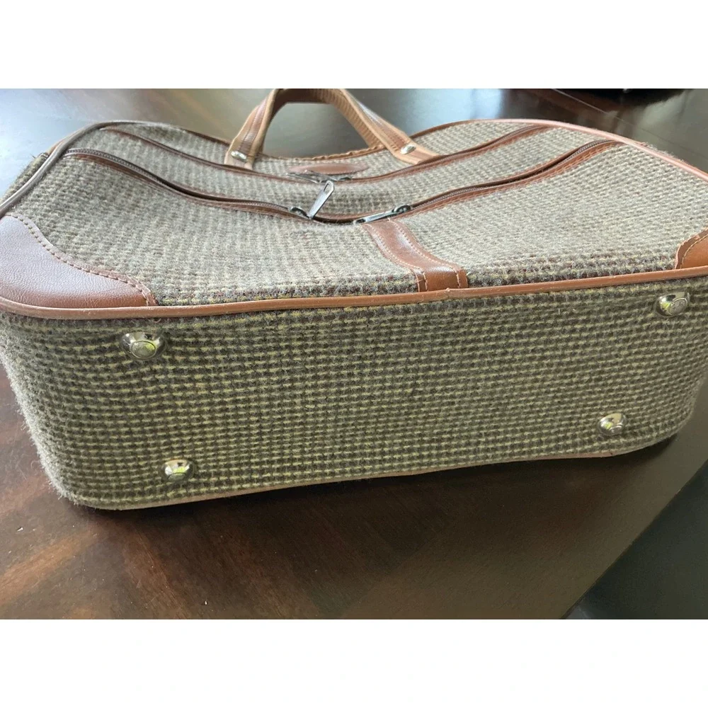 Vintage Travel Bag Tweed Carry On Luggage Brown Tan Weekend Duffel Bag